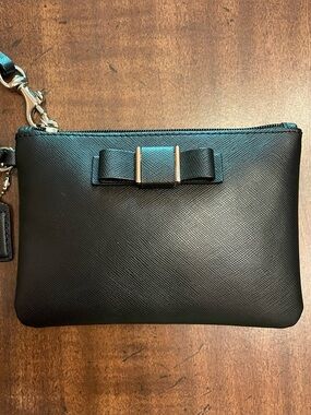Coach Darcy Bow Saffiano Leather Small Wristlet Clutch - Black - Silver Hardware
